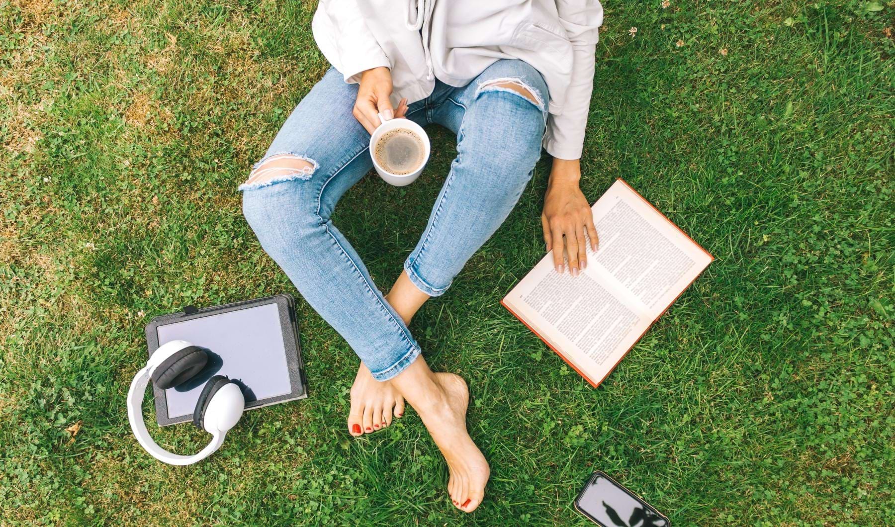 a person sitting on the grass
