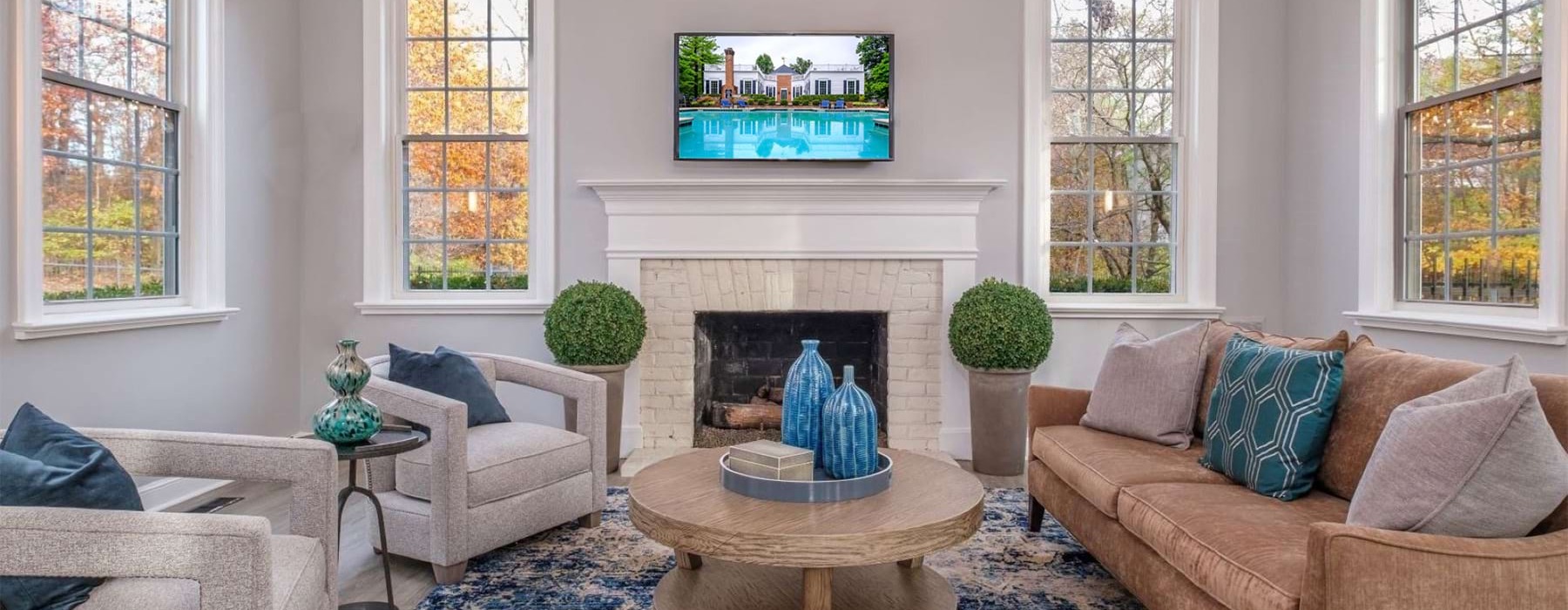 clubhouse with a fireplace